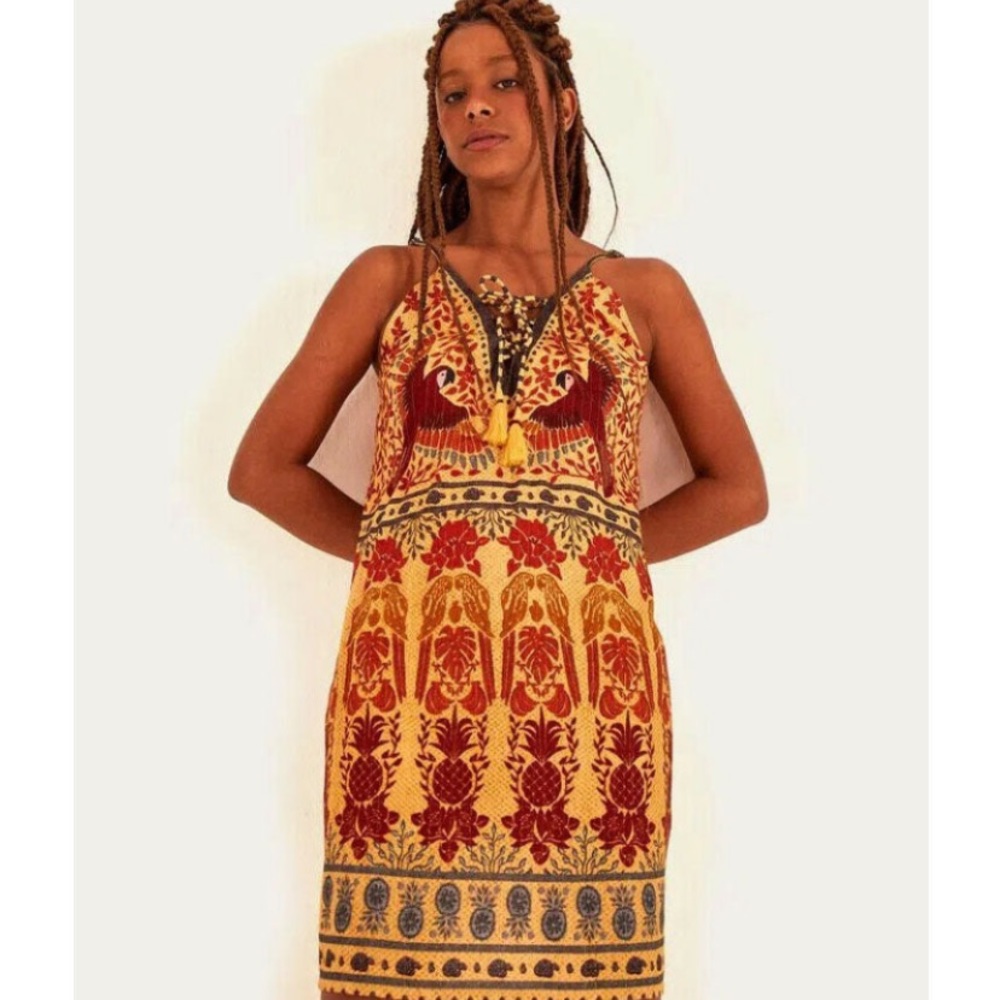 FARM RIO Yellow Ainika Macaws Print Mini Dress (NWOT)